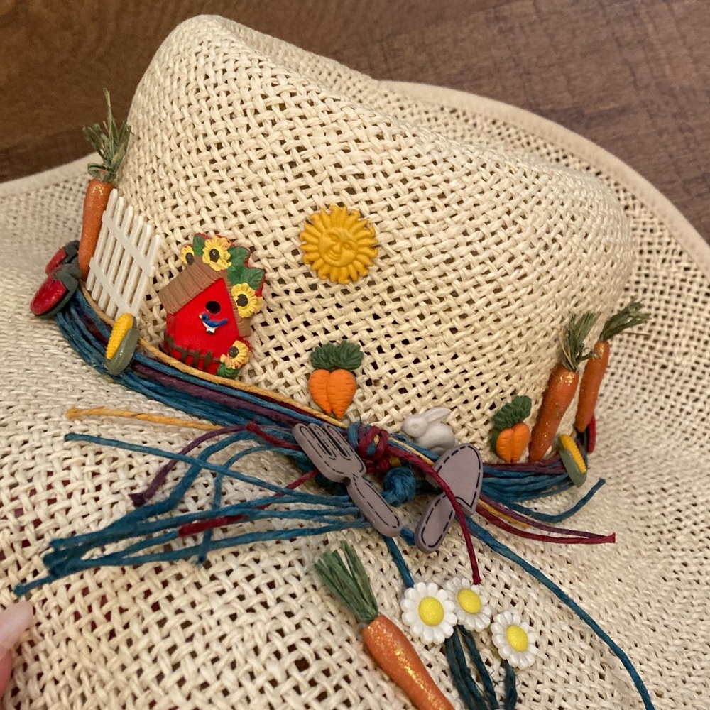 Floppy Sun Hat with Garden Inspired Accents Upcycled Adorable Eco-friendly OSFM